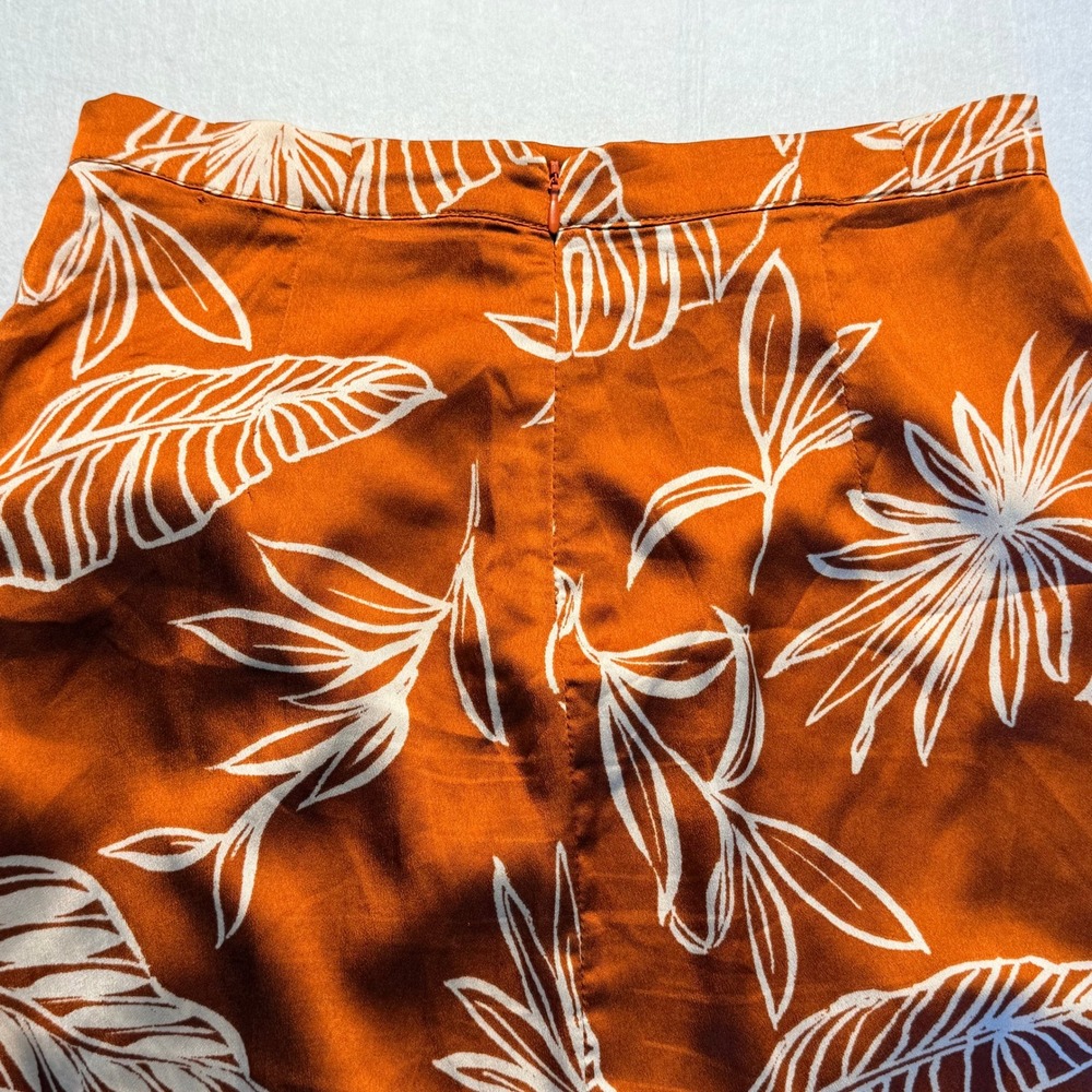 Forever 21 Rust Orange Small Skirt Tropical Leaf Print Faux Wrap Midi Side Tie - Picture 4 of 14
